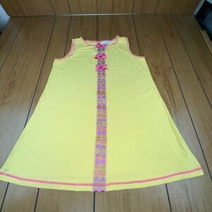 American Girl Girls Yellow Sleeveless Dress Pink Trim Bows Embroidery XL 18-20